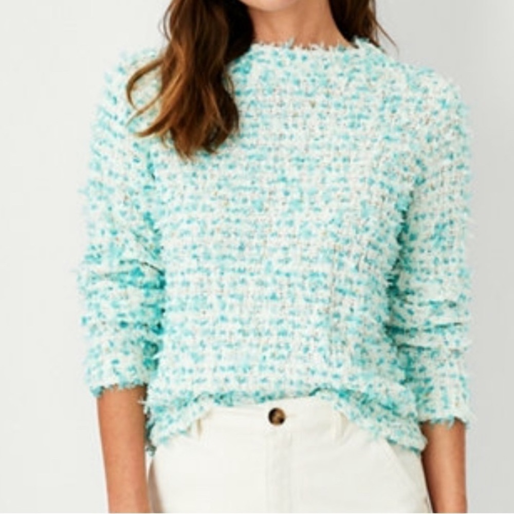 ANN TAYLOR Texture Tweed Sweater Teal Women Size Medium